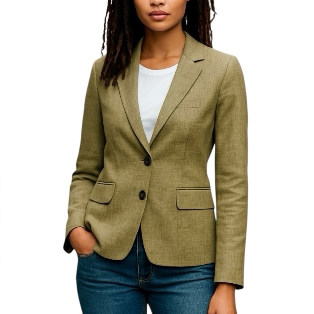 J. Crew Women’s Notched Lapel Gold/Brown Linen Schoolboy Blazer Size: 02